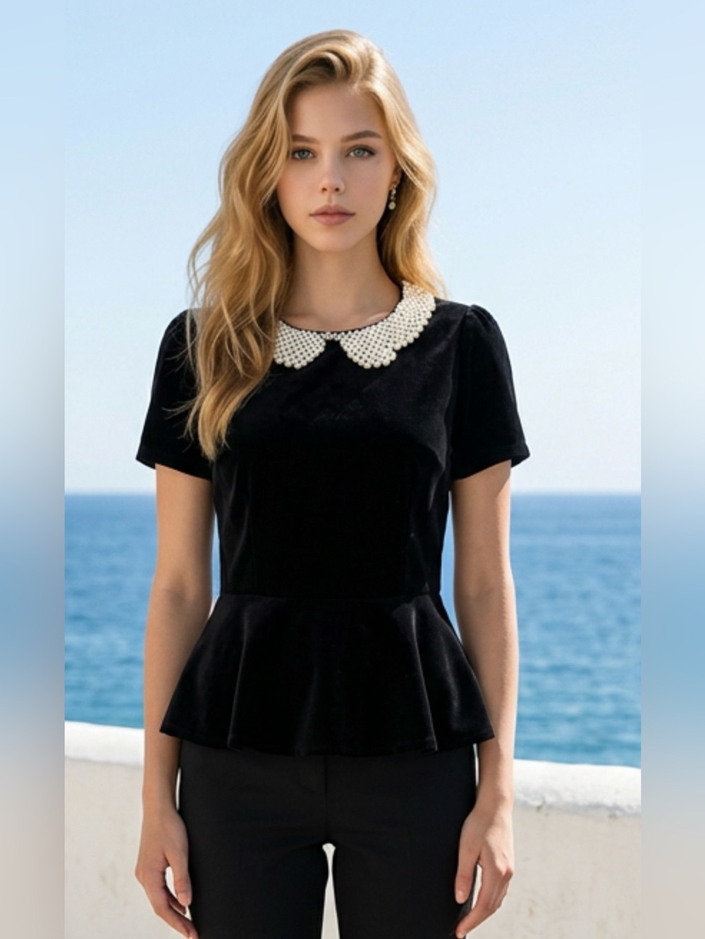 Forever 21 peplum top with faux pearl collar S Used